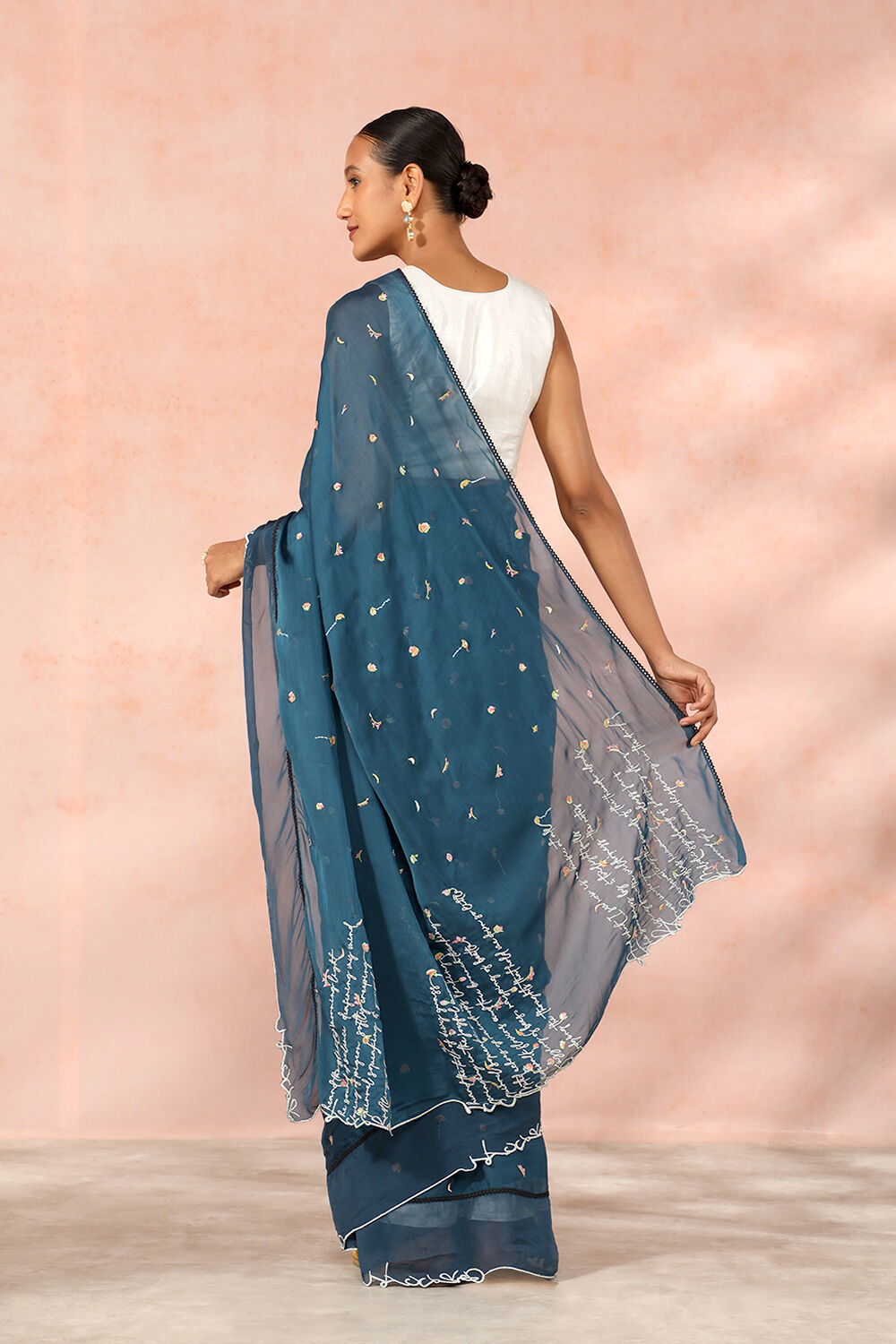 Blue Contemporary Viscose Organza Embroidery Saree image number null