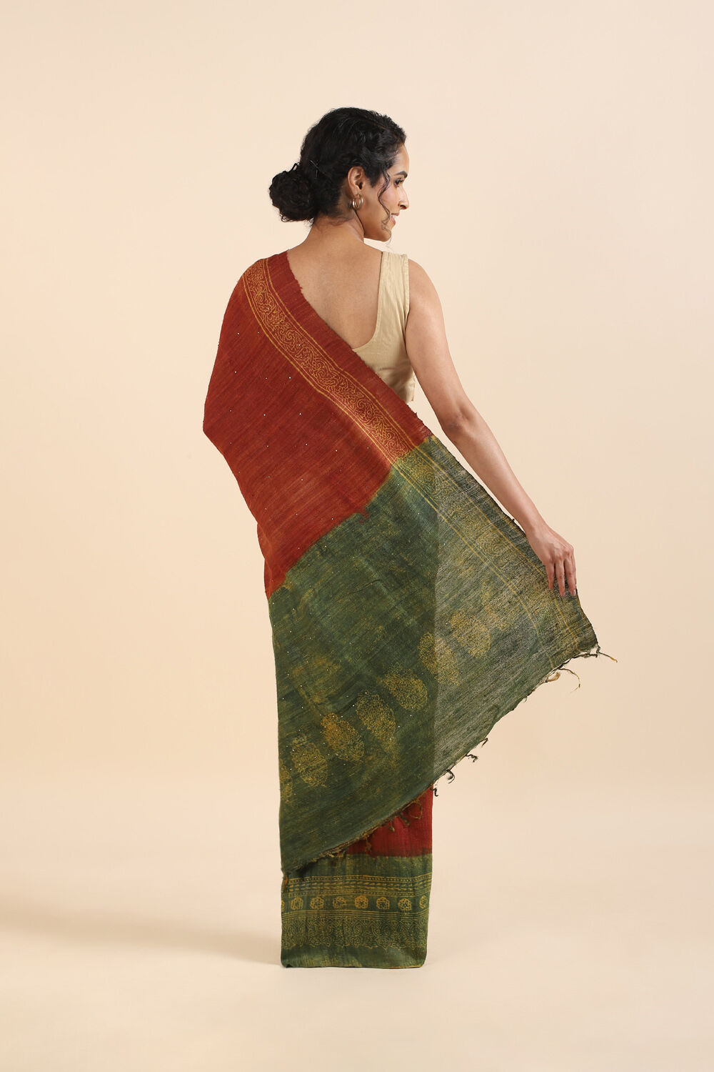 Red Pure Tussar Vanya Ajrakh Printed Saree image number null