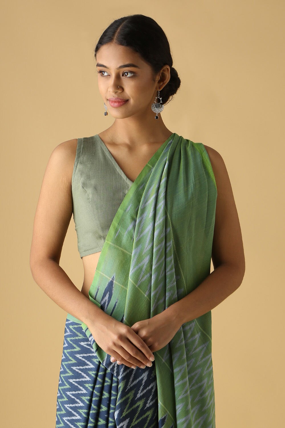 Dark Pure Blue Cotton Pochampalli Ikat image number null