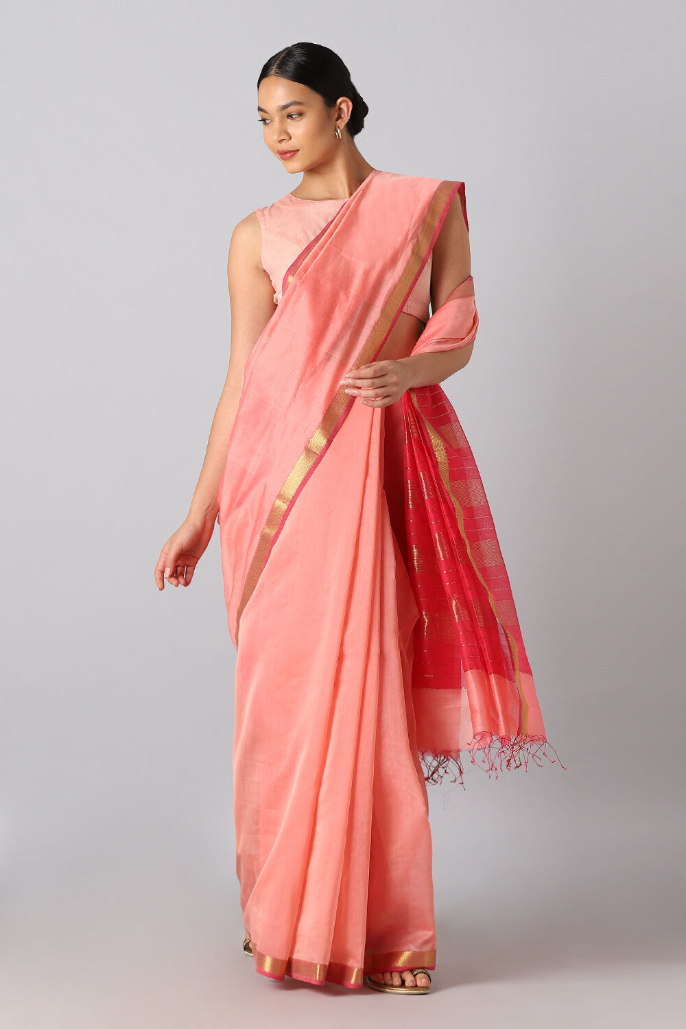 Light Orange Pure Silk Cotton Maheswari Saree image number null