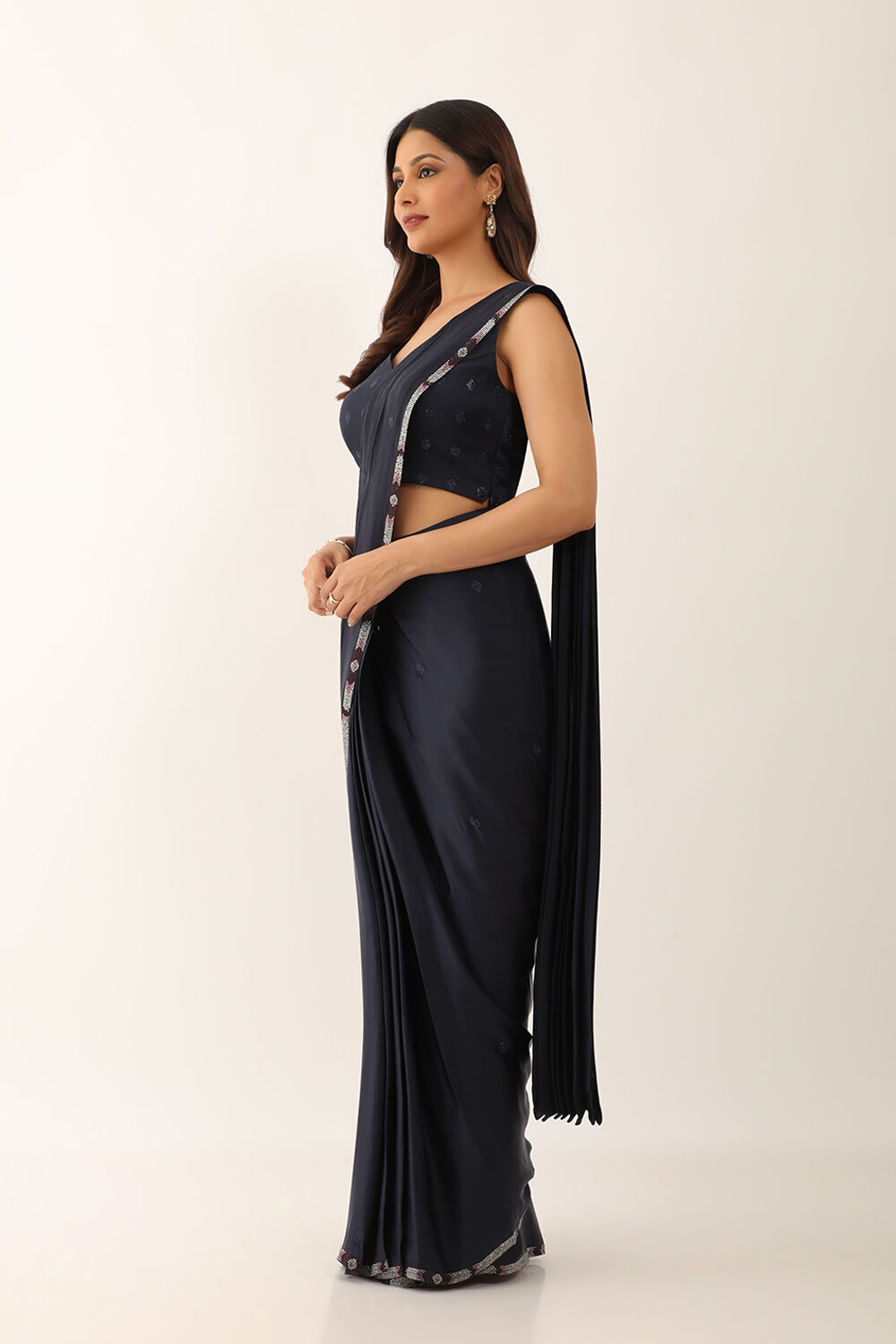 Blue Viscose Crystal Saree image number null