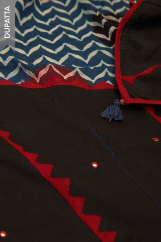 Black Pure Cotton Applique Unstitched Suit Set thumbnail image number null