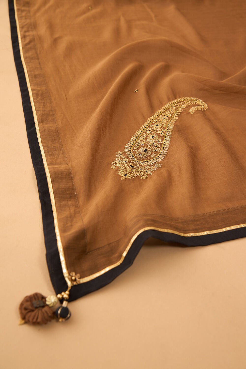 Brown Pure Silk Cotton Embroidery Saree image number null
