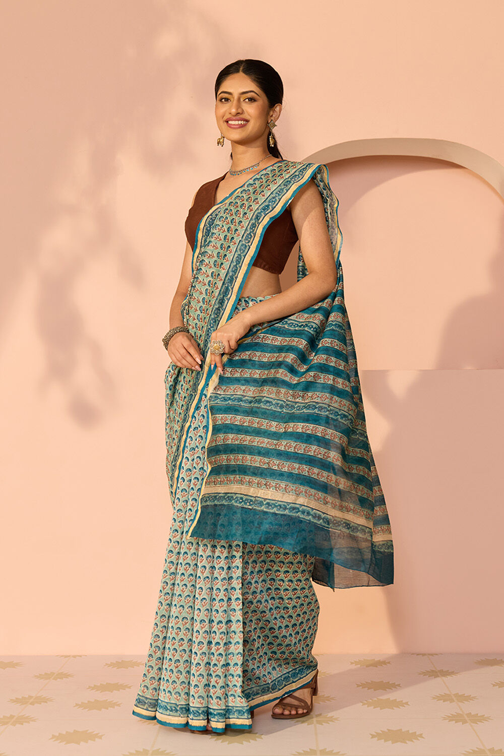 Blue Rajasthan Pure Silk Cotton Printed Sanganeri Saree image number null