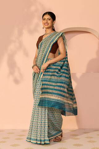 Blue Rajasthan Pure Silk Cotton Printed Sanganeri Saree thumbnail image number null