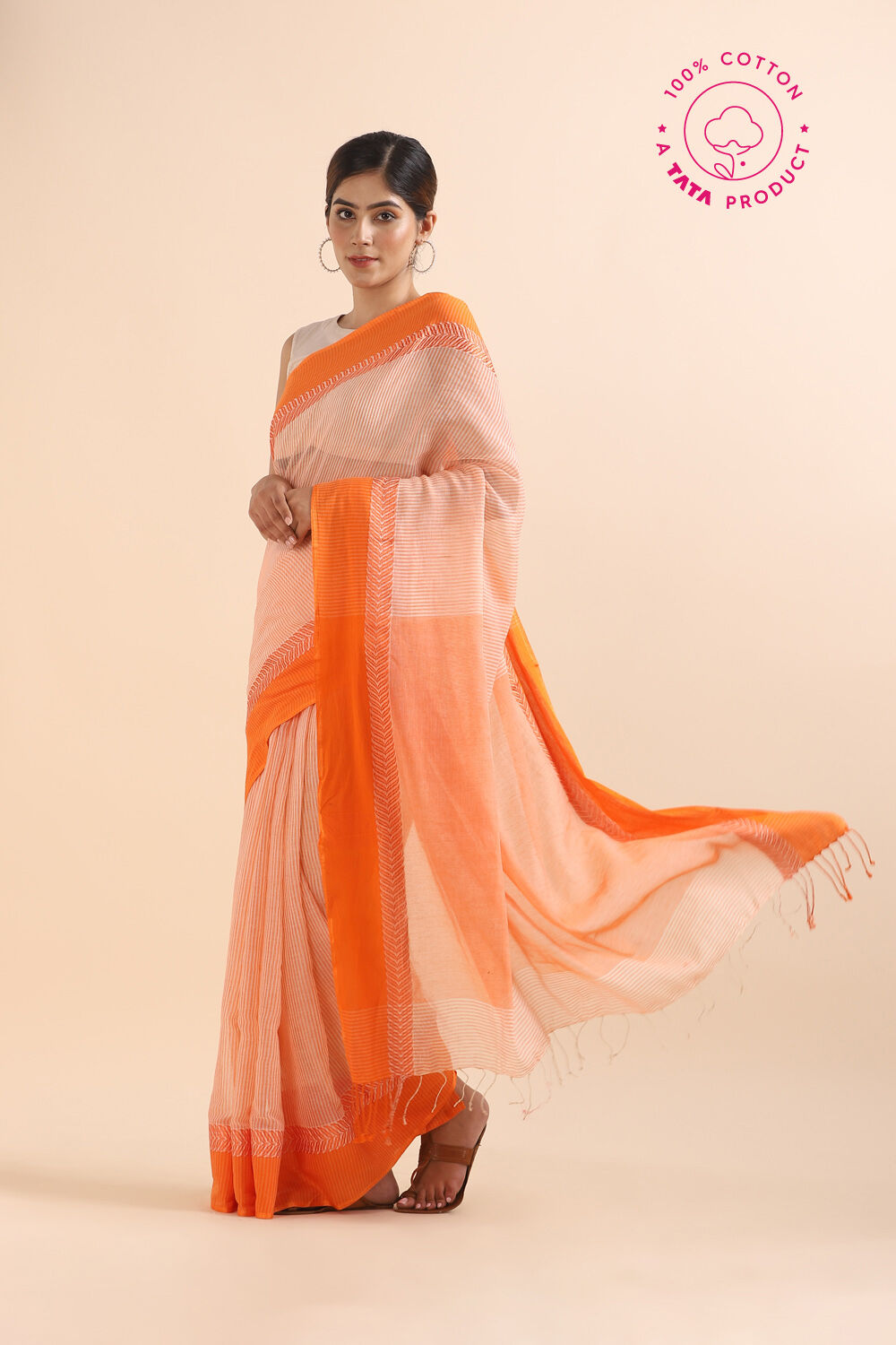 Orange Pure Cotton Bengal Saree image number null