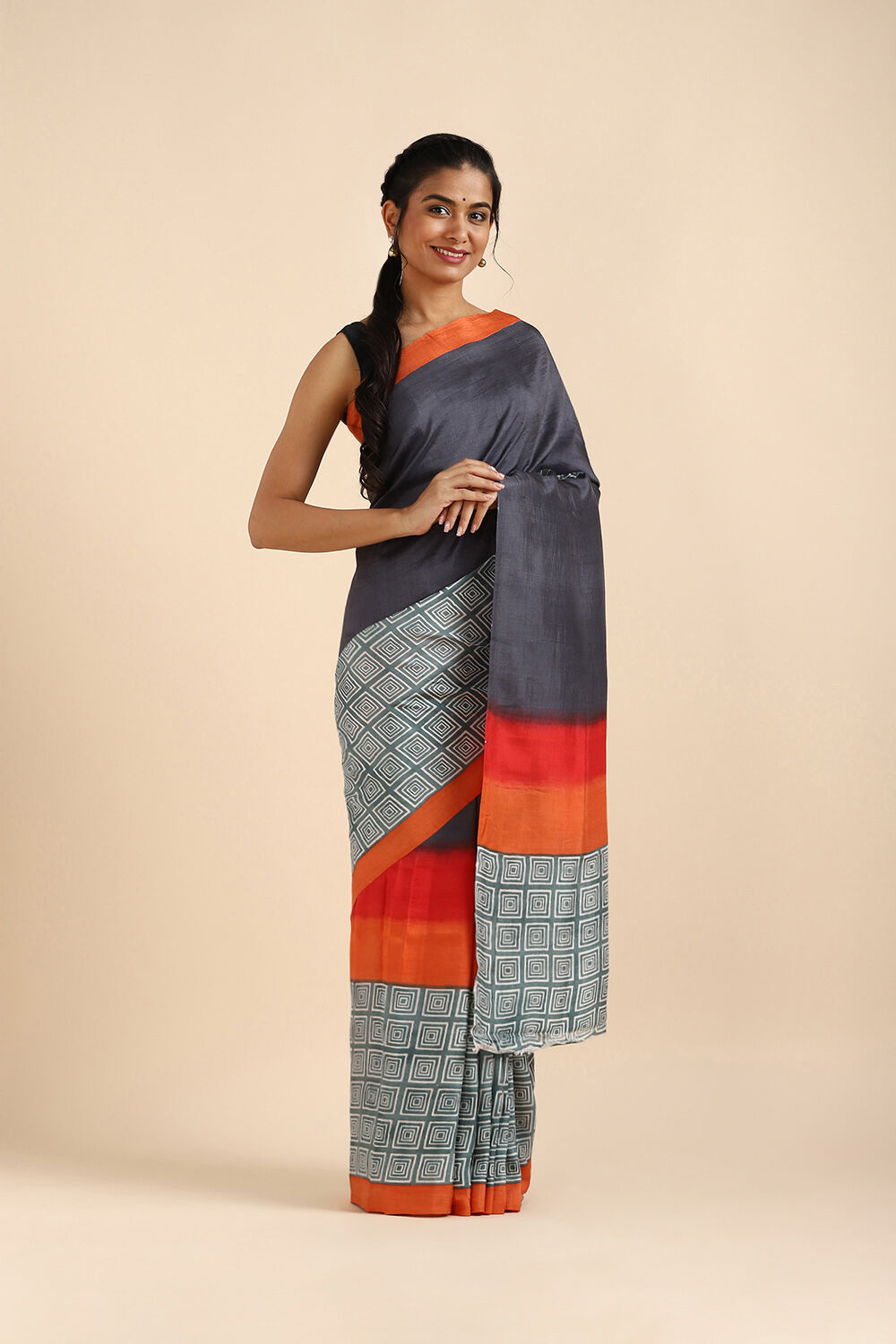 Grey Pure Silk Printed Saree image number null