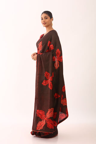 Brown Pure Silk Hand Painted Saree thumbnail image number null