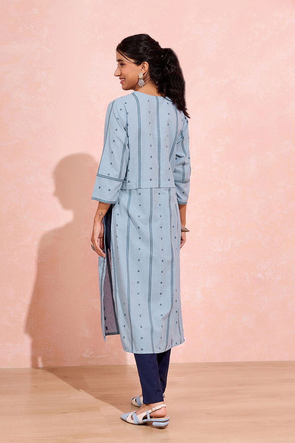 Light Blue Woven Pure Cotton Kurta image number null