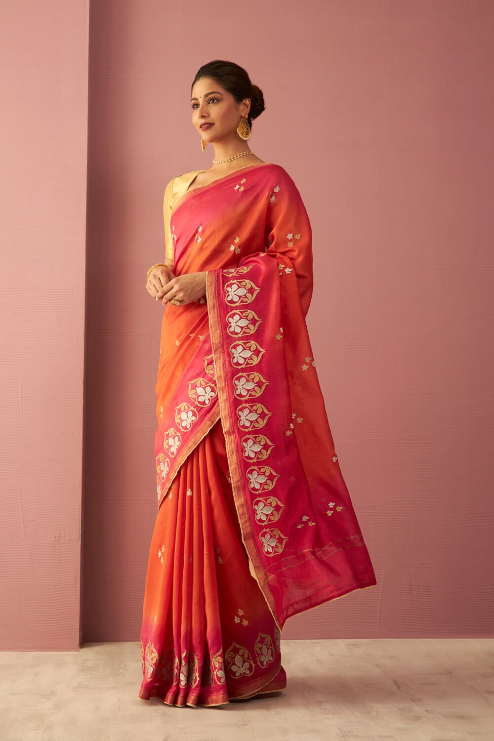 Orange Pure Silk Cotton Embroidered Saree image number null