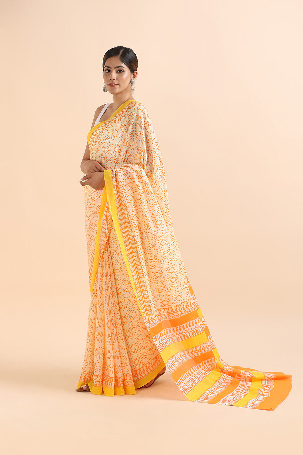 Light Yellow Pure Cotton Mulmul Printed Saree image number null
