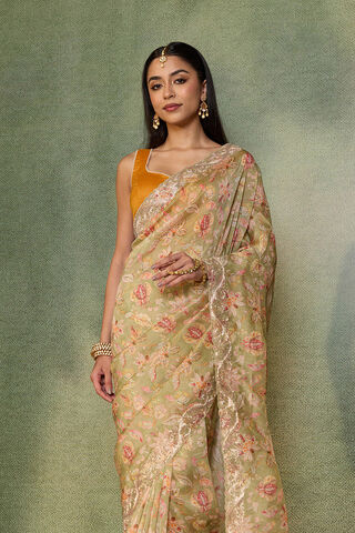 Light Green Embroidered Pure Viscose Saree image number