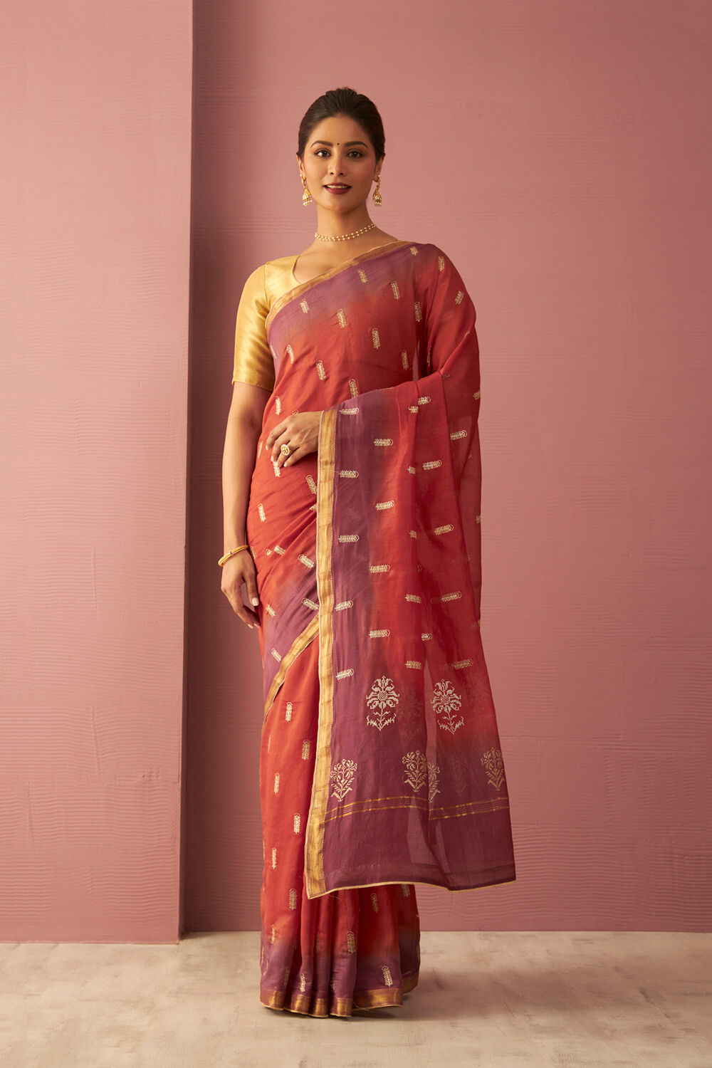 Orange Pure Silk Cotton Embroidered Saree image number null