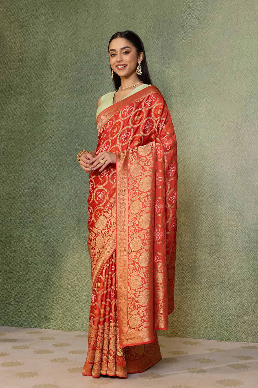 Orange Woven Viscose Satin Saree image number null