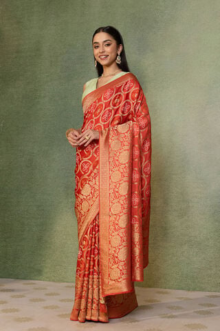 Orange Woven Viscose Satin Saree thumbnail image number null