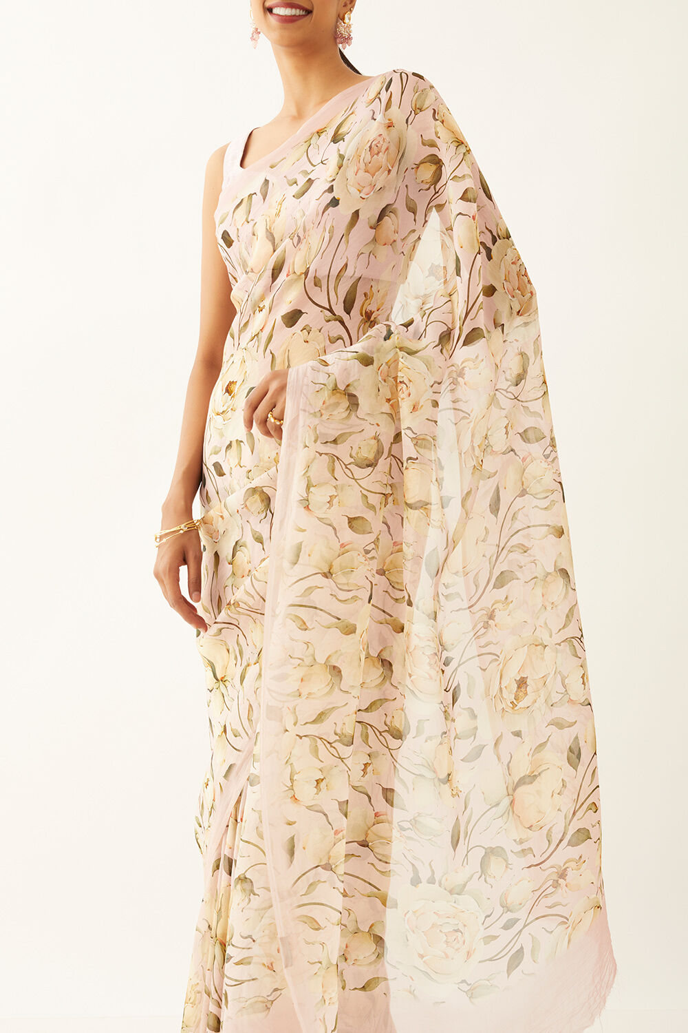 Light Pink Viscose Organza Digital Printed Saree image number null