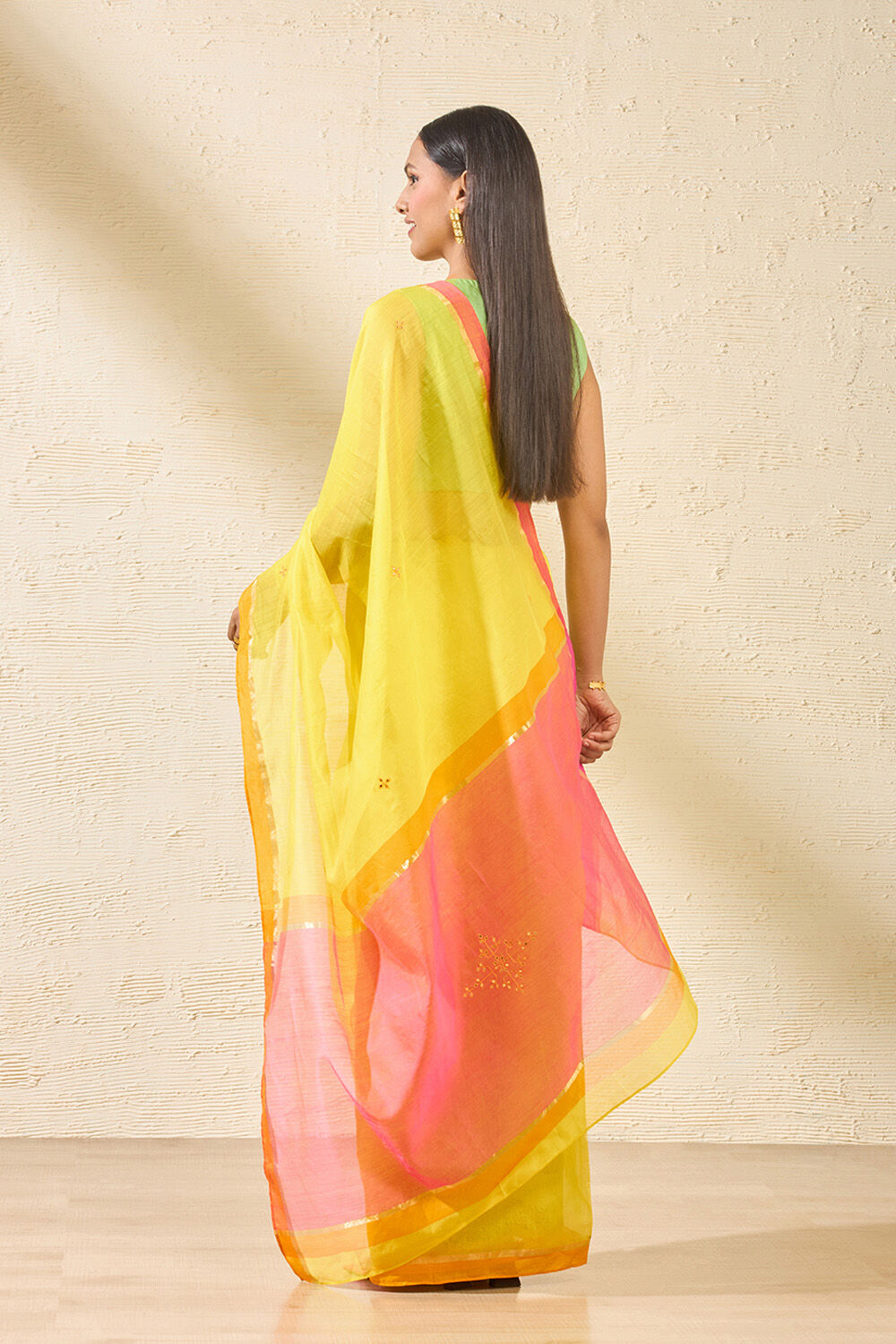 Light Yellow Embroidered Pure Silk Cotton Chanderi Saree image number null
