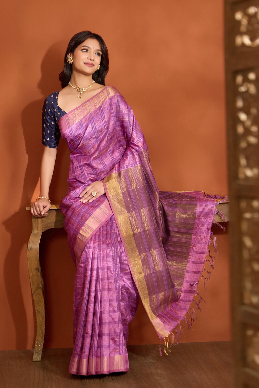 Purple Pure Tussar Silk Bhagalpur Woven Saree image number null