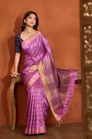 Purple Pure Tussar Silk Bhagalpur Woven Saree image number