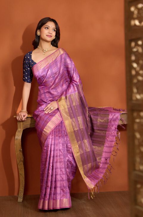 Purple Pure Tussar Silk Bhagalpur Woven Saree