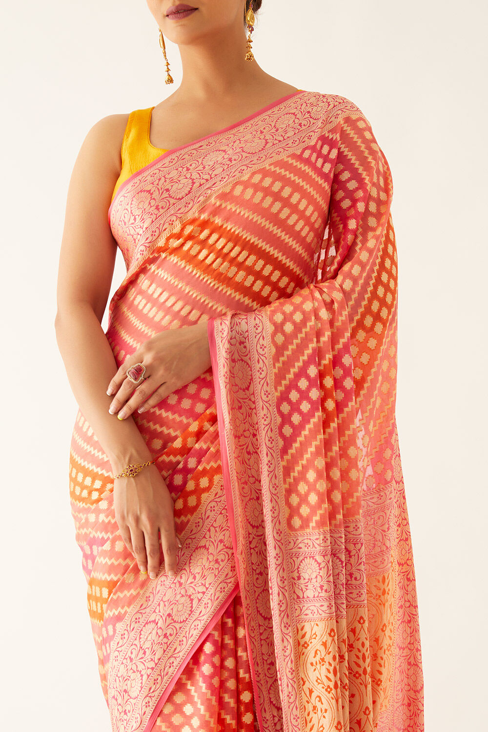 Multicolored Pure Georgette Banarasi Brocade Saree image number null