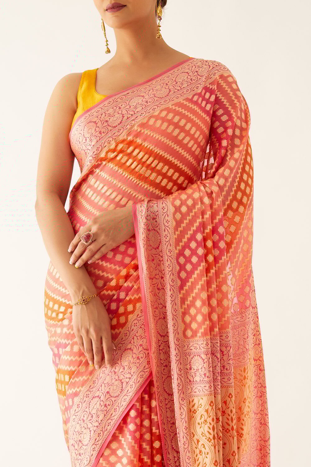 Multicolored Pure Georgette Banarasi Brocade Saree image number null
