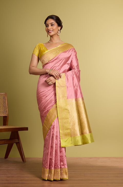 Light Pink Pure Silk Kadwa Banarasi Saree