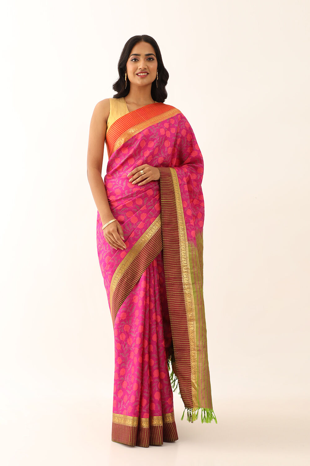 Dark Pink Pure Silk South Printed Saree image number null
