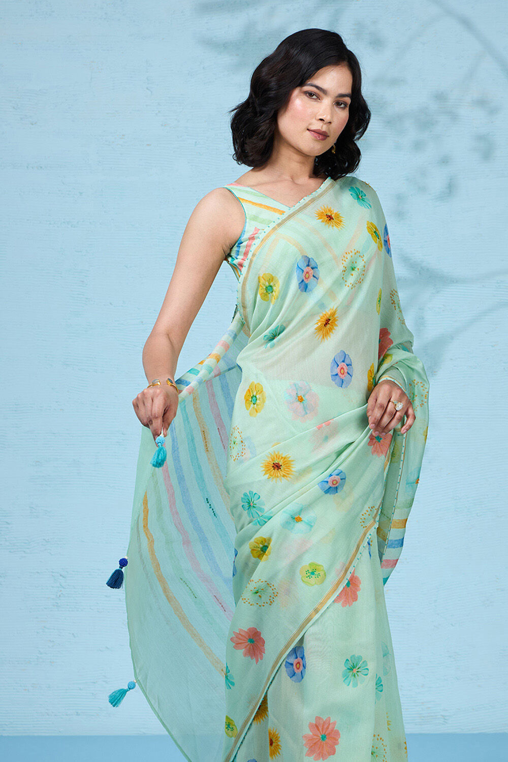 Light Green Printed Pure Silk Cotton Saree image number null