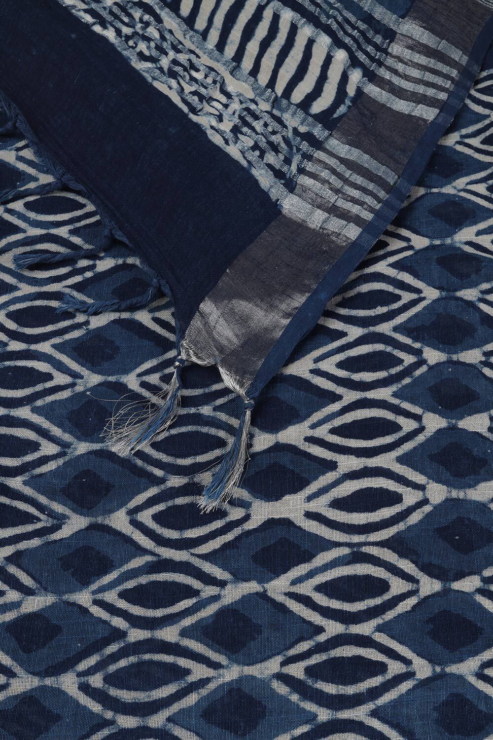 Blue Cotton Viscose Rajasthan Block Printed Saree image number null