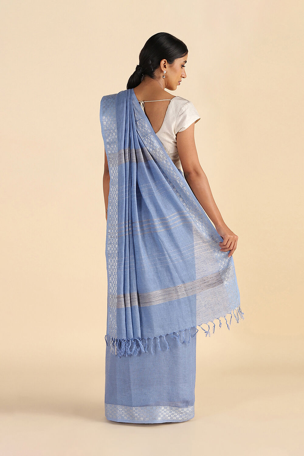 Light Blue Handwoven Bhagalpuri Pure Linen Saree image number null