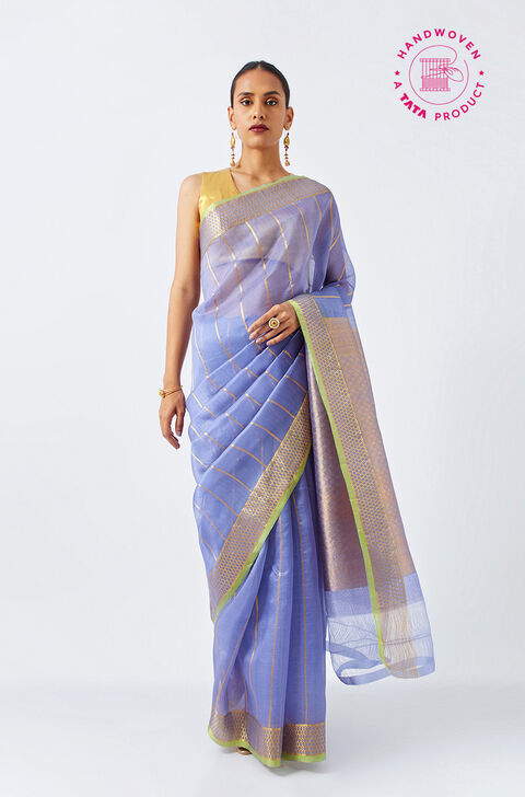 Light Violet Pure Tissue Organza Kanjivaram Saree