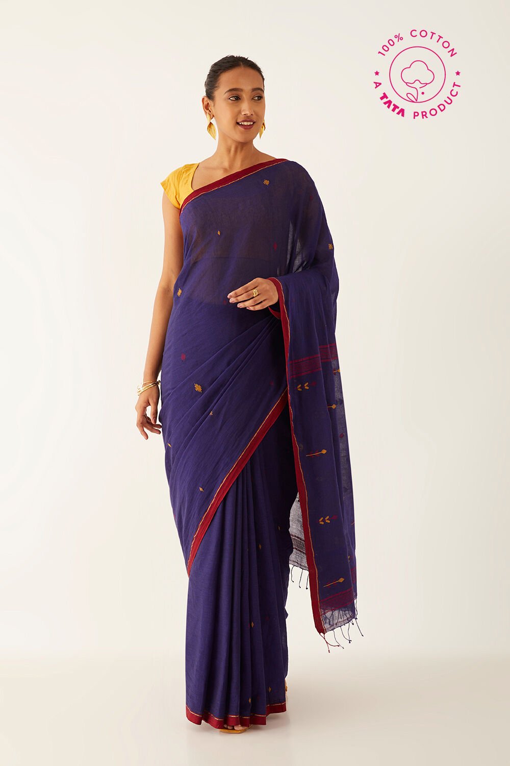 Blue Pure Cotton Jamdani Bengali Saree image number null