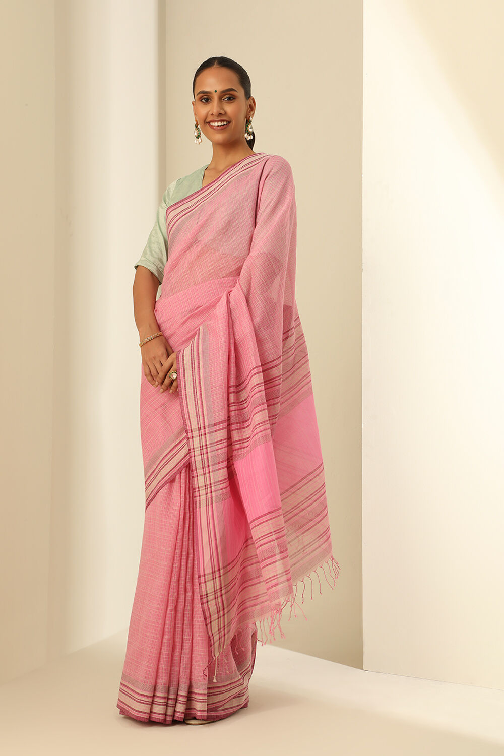 Violet Pure Silk Cotton Woven Bengali Saree image number null