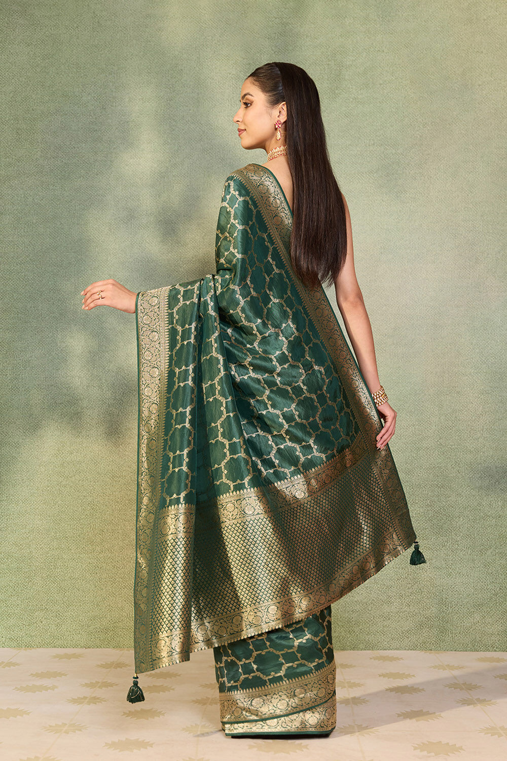 Dark Green Woven Design Viscose Saree image number null