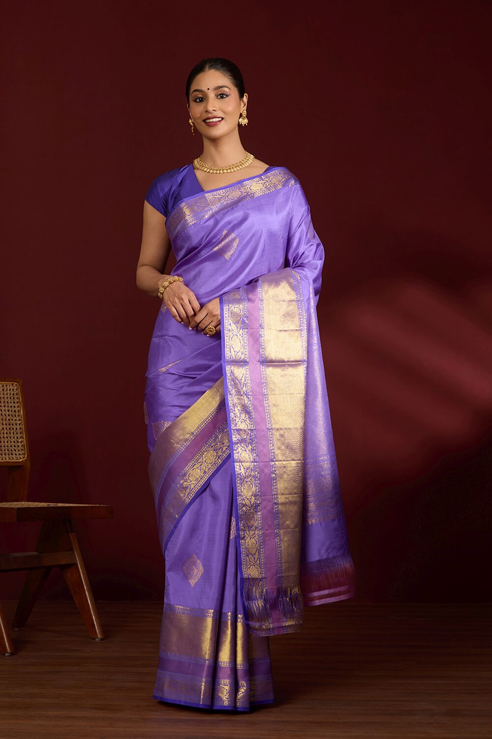 Light Violet Pure Silk Woven Kanjivaram Saree image number null