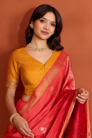 Yellow Viscose Embroidered Blouse image number