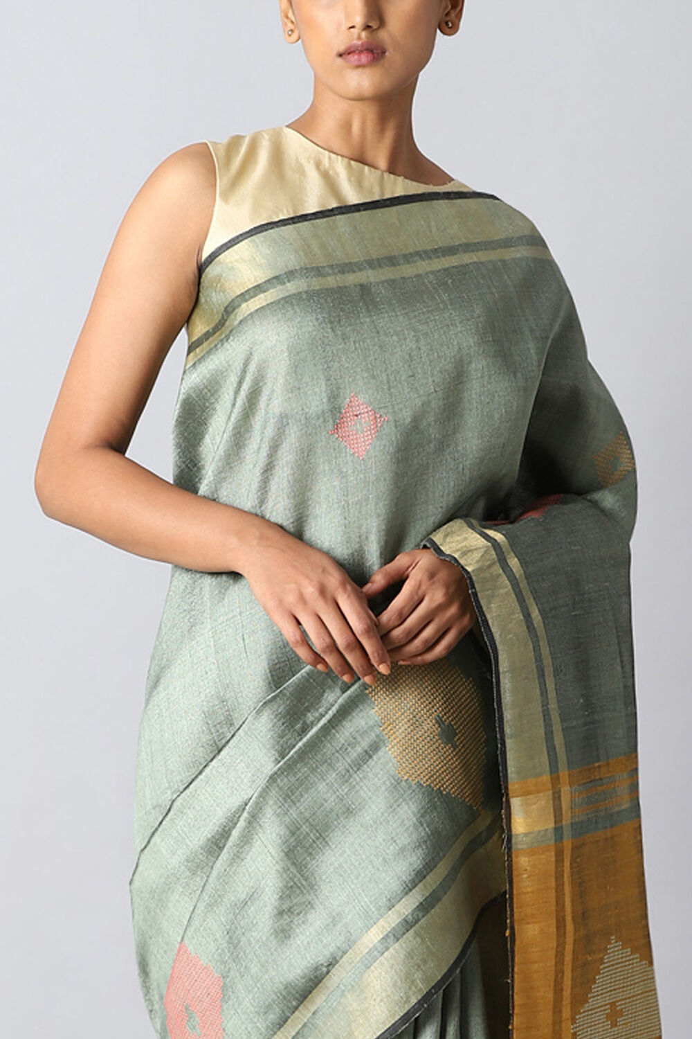 Light Green Pure Tussar Silk Bhagalpuri Saree image number null