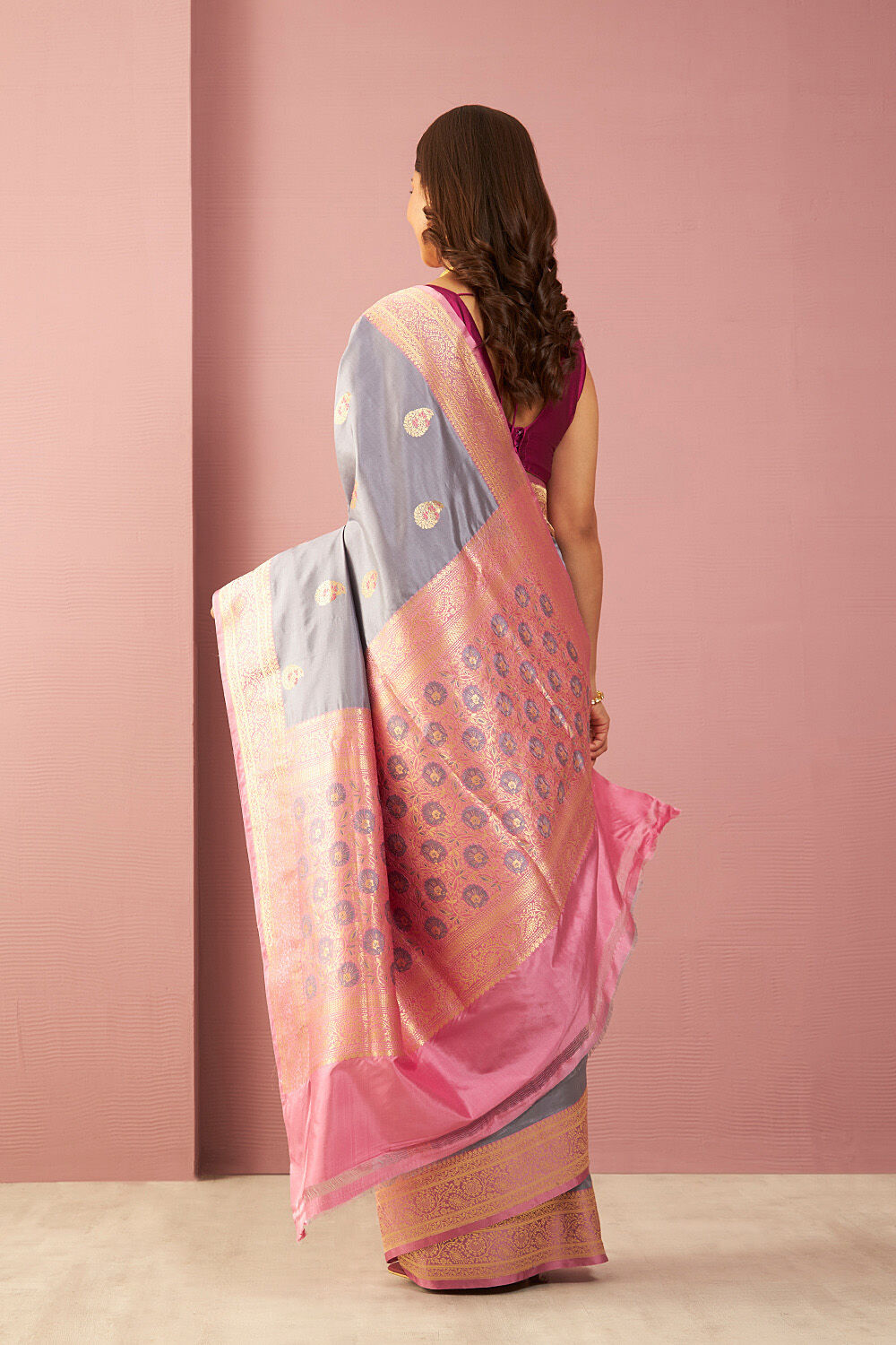 Grey Pure Silk Kadwa Banaras Saree image number null