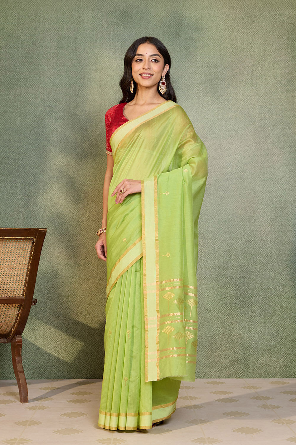 Green Woven Pure Silk Cotton Chanderi Saree image number null