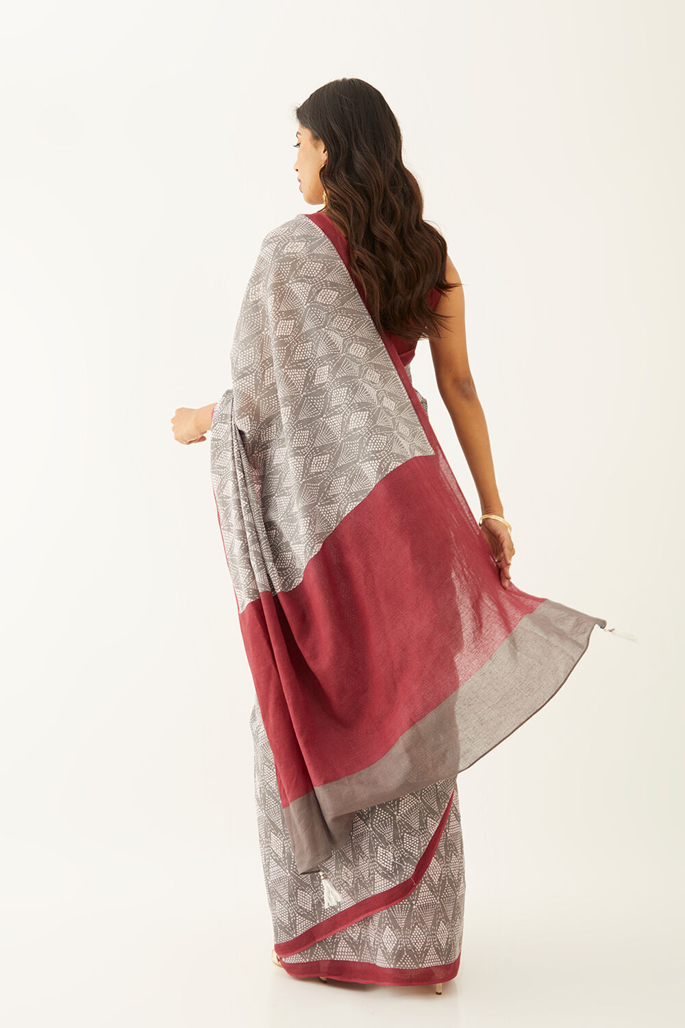 Grey Pure Cotton Mulmul Printed Saree image number null