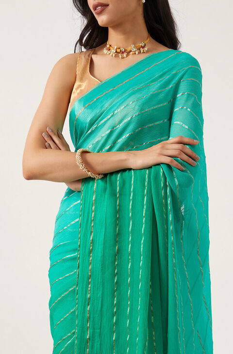 Green Pure Chiffon Woven Saree
