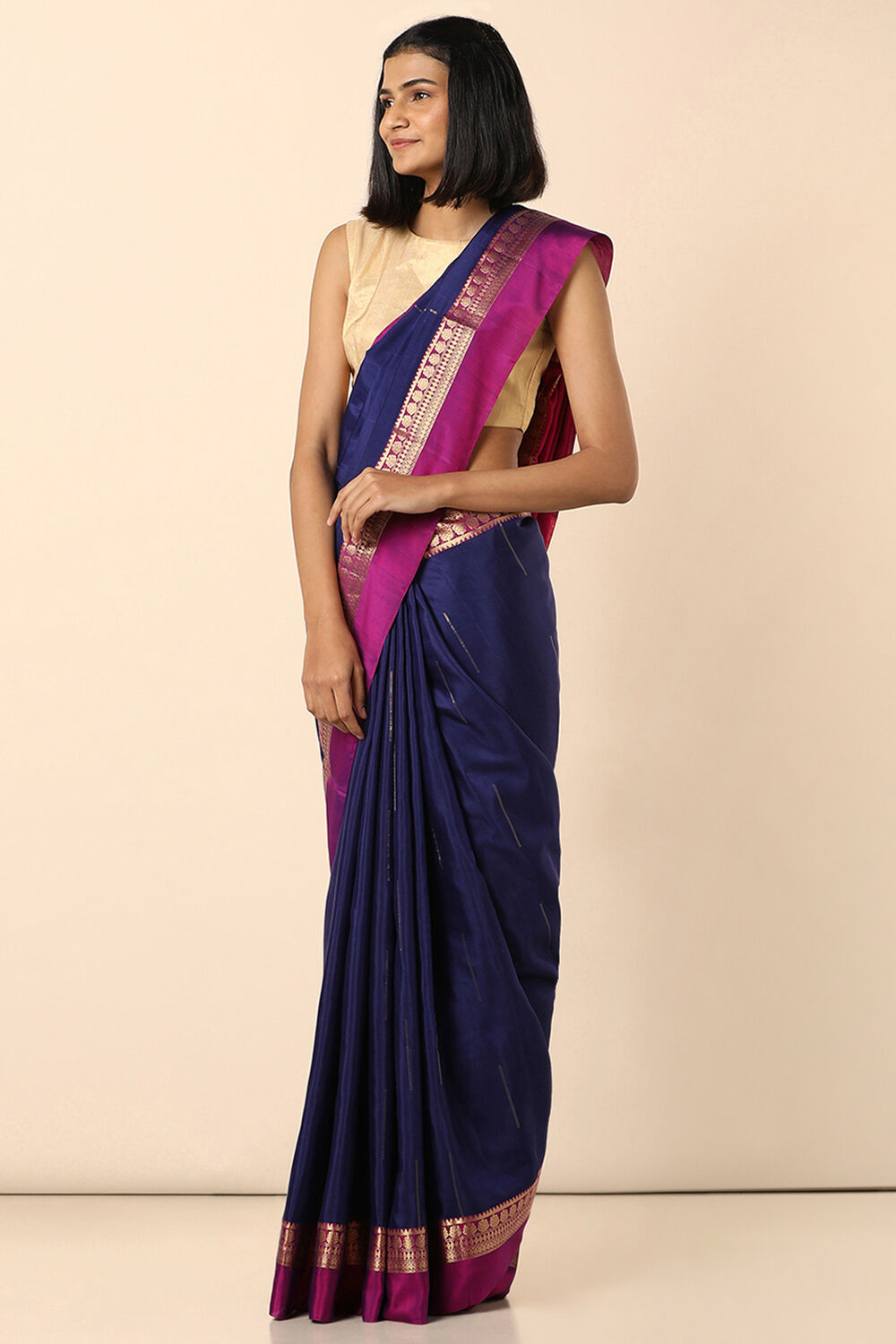 Blue Pure Silk Tencel South Saree image number null