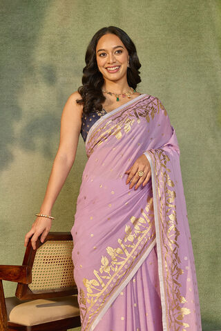 Purple Printed Cotton Viscose Saree image number