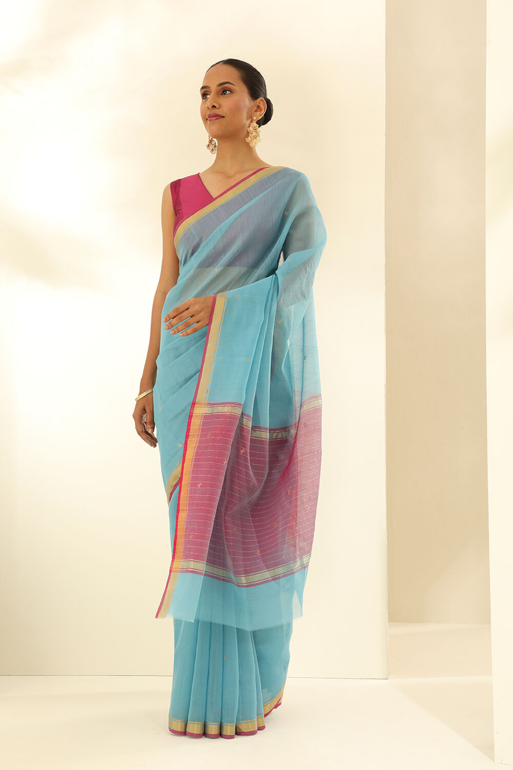 Light Blue Pure Silk Cotton Woven Chanderi Saree image number null