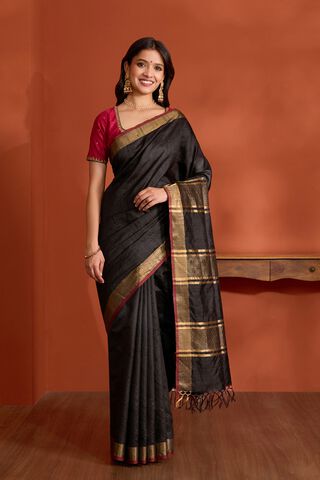 Black Pure Tussar Silk Bhagalpur Woven Saree thumbnail image number null
