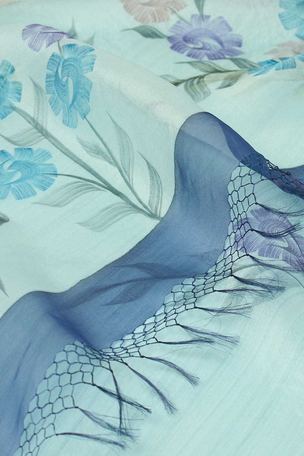 Blue Pure Silk Organza Hand Painted Banarasi Saree image number null