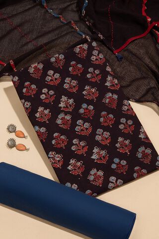 Brown Pure Cotton Ajrakh Unstitched Suit Set