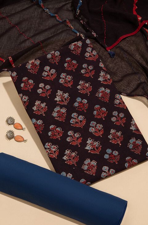 Brown Pure Cotton Ajrakh Unstitched Suit Set