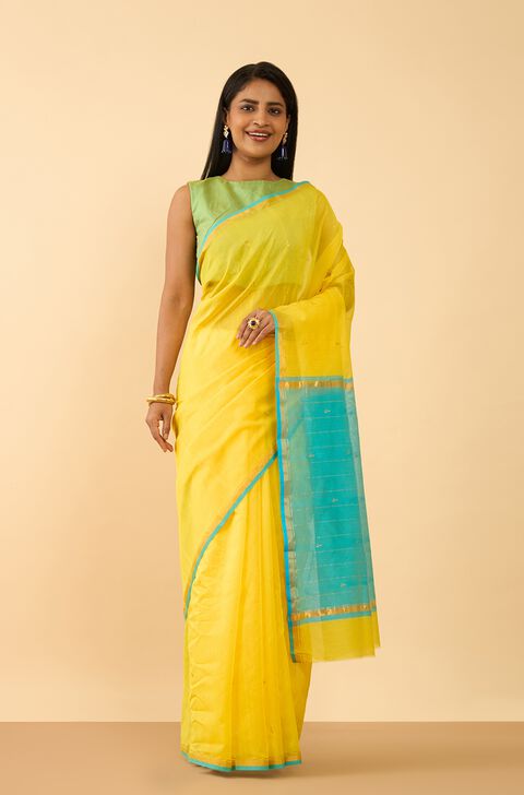 Yellow Embroidered Pure Silk Cotton Saree